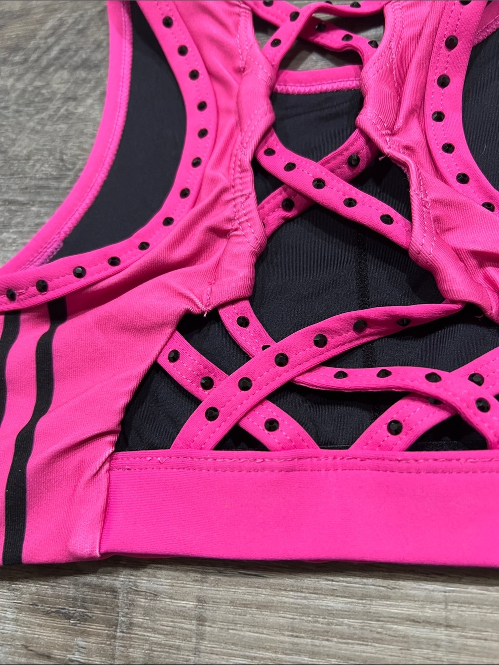 Rebel Against Bullying bra size YS. Pink with black rhinestones. - Picture 5 of 6